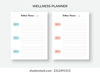 Wellness planner template, Selfcare planner and journal
