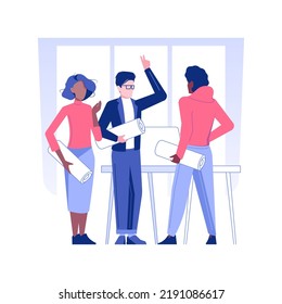 Wellness program isolated concept vector illustration. Group of happy employees hold yoga mats, workers wellbeing, business etiquette, corporate culture, company rules vector concept.