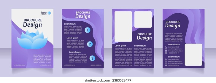 Wellness purple blank brochure design. Meditation class. Template set with copy space. Premade corporate reports collection. Editable 4 paper pages. Robot Medium, Light, Merienda Bold fonts useds