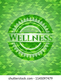 Wellness realistic green emblem. Mosaic background
