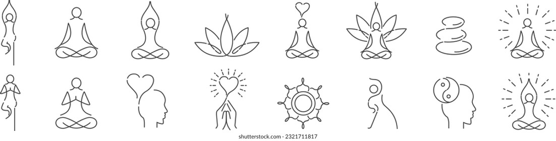 Wellness, relaxation, health, exercise, yoga, spa, diet, wellbeing, icon set collection.