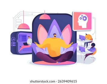 Wellness Rooms with Smart Features abstract concept vector illustration. Offices include wellness rooms with smart features like meditation guides and lighting control. abstract metaphor.