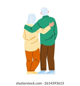 wellness senior couple back  vector.  companionship love, support lifestyle, fitness hobbies wellness senior couple back character. people flat cartoon illustration