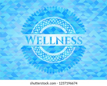 Wellness sky blue emblem with mosaic ecological style background