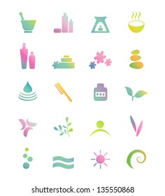 Wellness, spa, beauty and  nature vector icons sets isolated on white