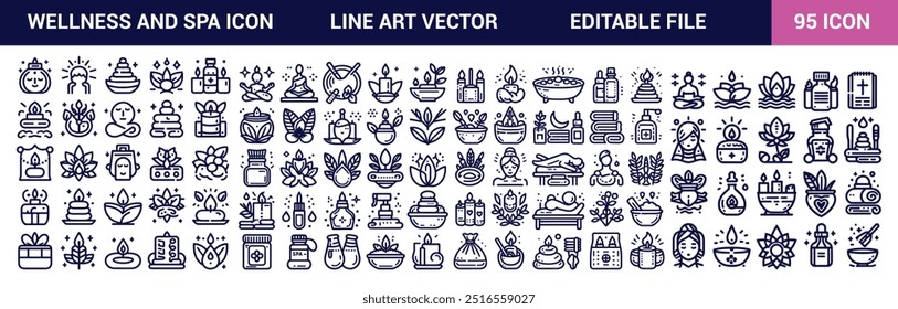 Wellness and spa icon set. Simple line art wellness and spa icons pack. Vector illustration