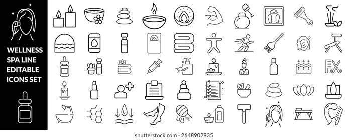 Wellness and Spa Line Editable Icons set. Wellness big icon set 