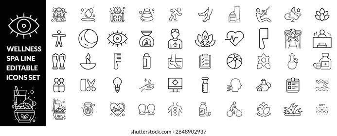 Wellness and Spa Line Editable Icons set. Wellness big icon set 