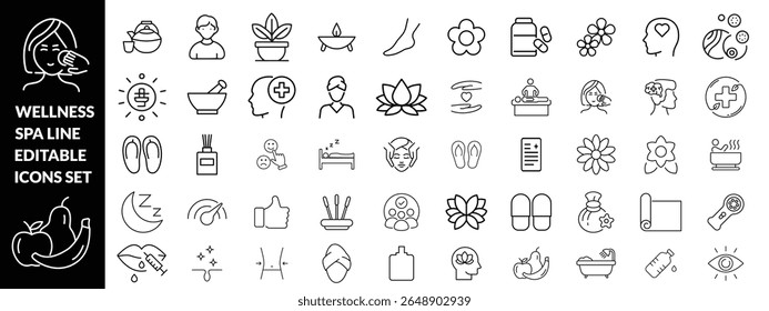 Wellness and Spa Line Editable Icons set. Wellness big icon set 
