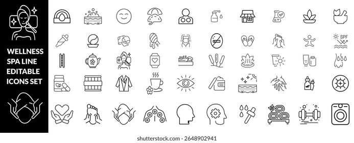 Wellness and Spa Line Editable Icons set. Wellness big icon set 