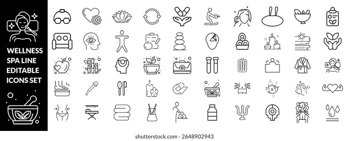 Wellness and Spa Line Editable Icons set. Wellness big icon set 