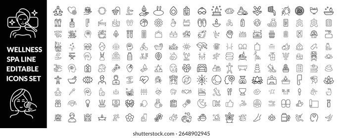Wellness and Spa Line Editable Icons set. Wellness big icon set 