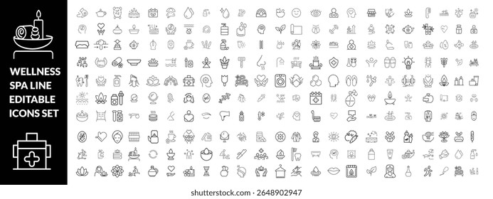 Wellness and Spa Line Editable Icons set. Wellness big icon set 