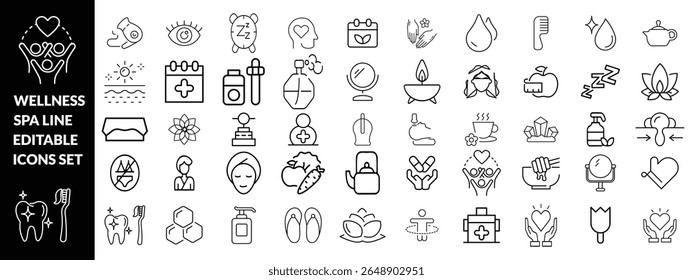 Wellness and Spa Line Editable Icons set. Wellness big icon set 