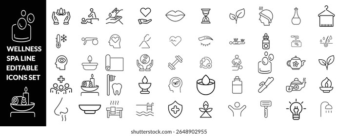 Wellness and Spa Line Editable Icons set. Wellness big icon set 