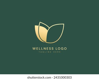 Wellness and SPA luxury gold premium with lotus flower shape logo vector design concept. Abstract lotus flower logotype symbol for wellness business, SPA, healthcare, cosmetics, hotel, medical care.