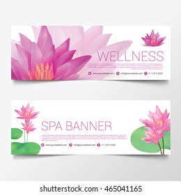 Wellness Spa Yoga Banner Template Flyer Menu Cover, Lotus Flower, Vector Illustration