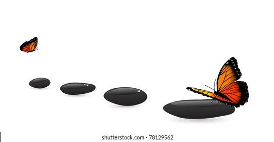 Wellness stones with orange butterflies