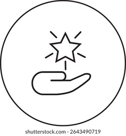 "Wellness support icon showing a hand holding a star, symbolizing care, help, and positivity in life enhancement themes, transparent background."
