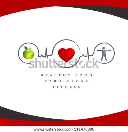 Wellness symbol. Healthy food and fitness leads to healthy heart and life.