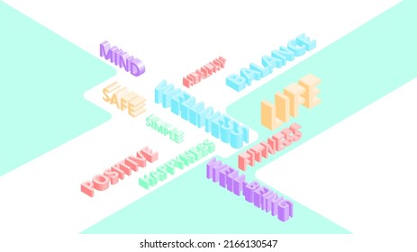 wellness text isometric 3d with pastel color