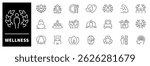 Wellness  vector icons. Wellness icon set. Spa, relaxation, health, exercise, diet, wellbeing, meditation, aromatherapy, wellness related icons.