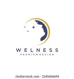 Wellness vector logo design template. Abstract round symbol with happy human silhouette. Sport, fitness, medical or health care center logo design concept.