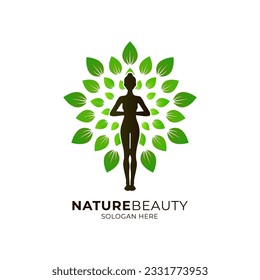 
Wellness vector logo design. Women's beauty and health. Tree with Body Women Logo Design Template