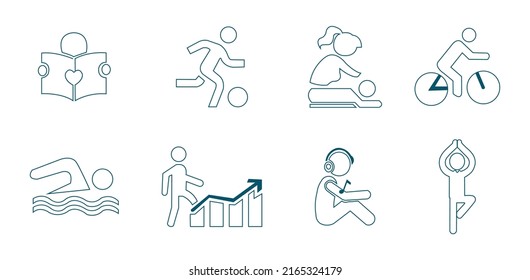 wellness and wellbeing icon set vector illustration 