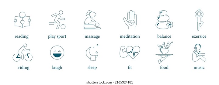 wellness and wellbeing icon set vector illustration 