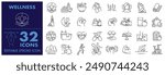 Wellness, Wellbeing and Lifestyle Editable Stroke Icon. Included Spa, Mental Health, Healthcare, Fitness, massage, yoga, spa, relaxation and More