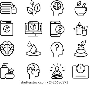  wellness, wellbeing, mental health, healthcare, cosmetics, spa, medical. Outline icon