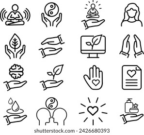  wellness, wellbeing, mental health, healthcare, cosmetics, spa, medical. Outline icon