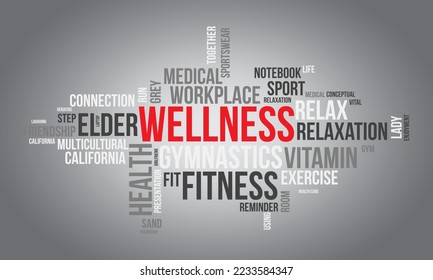 Wellness word cloud background. Activities awareness Vector illustration design concept.