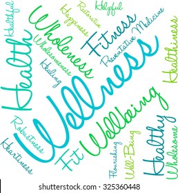 Wellness word cloud on a white background.