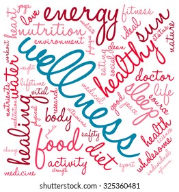 Wellness word cloud on a white background.