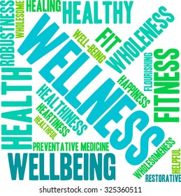 Wellness word cloud on a white background.