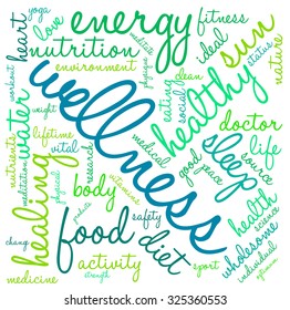 Wellness word cloud on a white background.