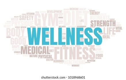 Wellness Word Cloud. Vector Collage Made of Popular Fitness Tags