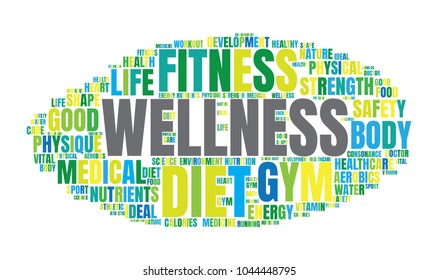 Wellness Word Cloud. Vector Collage Made of Popular Fitness Tags