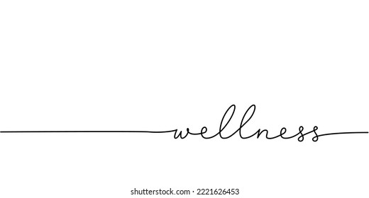 Wellness word - continuous one line with word. Minimalistic drawing of phrase illustration.