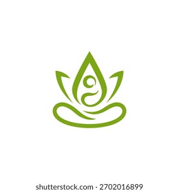 Logotipo da folha de ioga do bem-estar. Folha da natureza Yoga