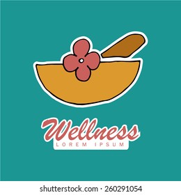 wellness,mortar with flower,blue background