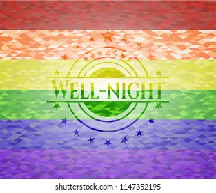 Well-night emblem on mosaic background with the colors of the LGBT flag