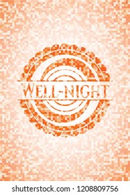 Well-night orange tile background illustration. Square geometric mosaic seamless pattern with emblem inside.