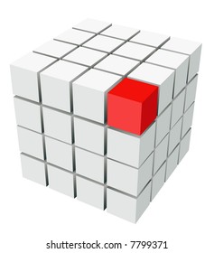 well-organized located group of cubes of red and white colors on white background