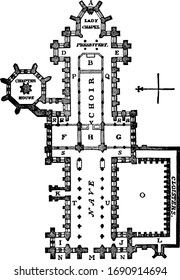 Wells Cathedral is a Eastern or lesser transept, it is a Principal or western doorway, vintage line drawing or engraving.