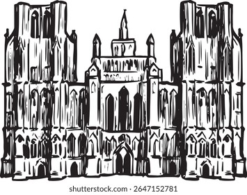 Wells Cathedral in Ink – A Detailed Gothic Illustration of the Historic English Landmark.
Hand-drawn in black ink, this artwork highlights the ornate stonework and soaring towers of this medieval cath