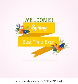 welome spring with banner flower Design template