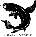 Wels Catfish jump silhouette vector white background 